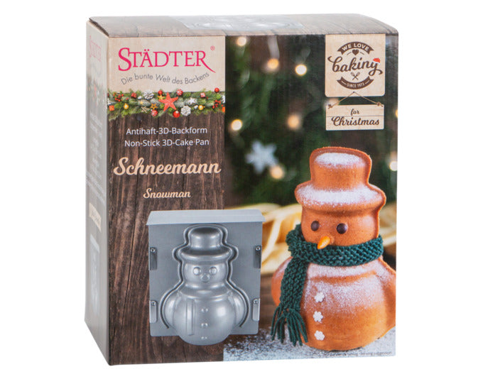 Entdecken Sie die STÄDTER 3D Schneemann-Backform (19x21x12 cm) für kreative Weihnachtsleckereien. Ideal für festliche Backmomente!