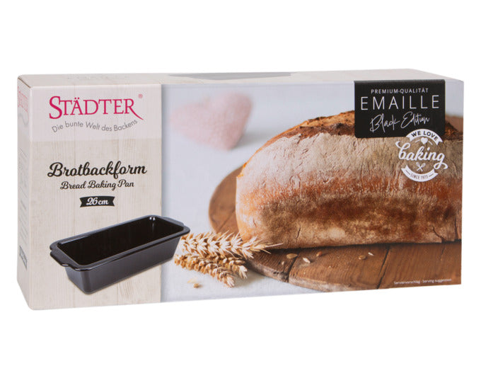 Entdecken Sie die STÄDTER Brotbackform Emaille 26x11.5x7.5 cm in elegantem Schwarz. Ideal für perfekte Backergebnisse und kreative Backideen!