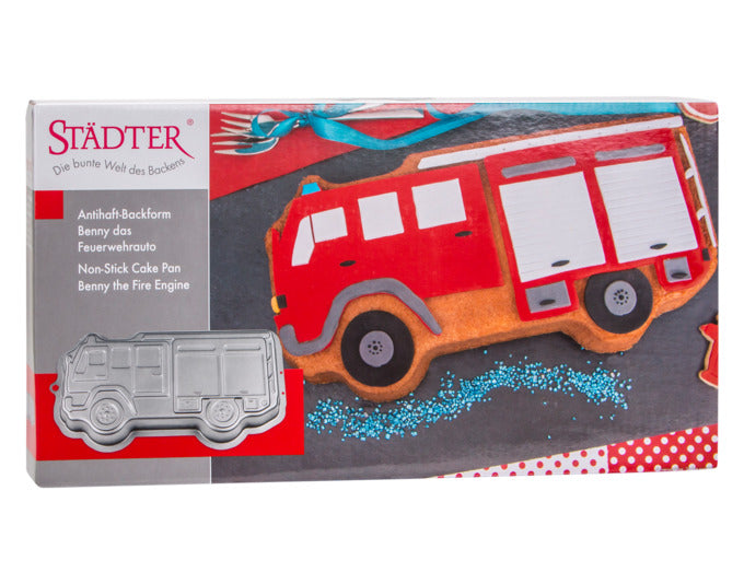 Gestalten Sie unvergessliche Kuchen mit der STÄDTER Motivbackform Benny das Feuerwehrauto. Ideal für kreative Backprojekte und Kindergeburtstage!
