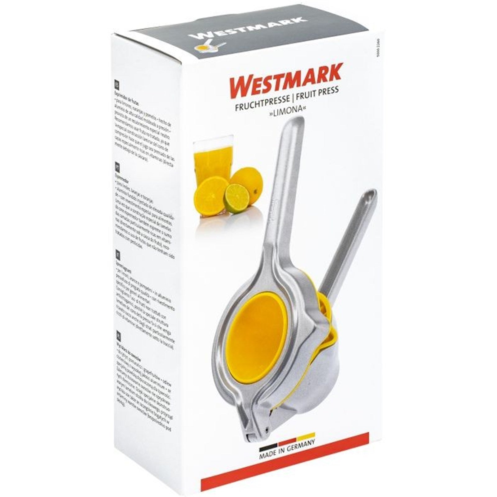 Praktische Fruchtpresse Limona von Westmark, ideal für Zitrusfrüchte, robust, kompakt, Masse: 24x11.5x7cm, einfach zu reinigen.