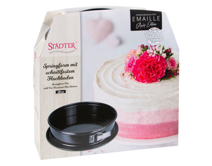 Entdecken Sie die STÄDTER Springform Emaille ø 28x7 cm Black Edition – ideal für perfekte Kuchen und Torten. Hochwertige Emaille für beste Backergebnisse!