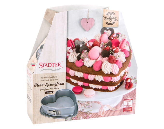 Entdecken Sie die STÄDTER Springform Herz ø 26x7 cm – ideal für kreative Backideen und besondere Anlässe. Perfekte Antihaftbeschichtung für müheloses Lösen!