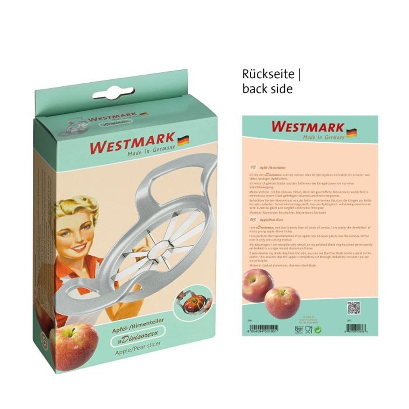 Retro Apfel- und Birnenteiler von Westmark, 11x17x4cm, für perfekte Obststücke, praktisch und mit charmantem Retro-Look.