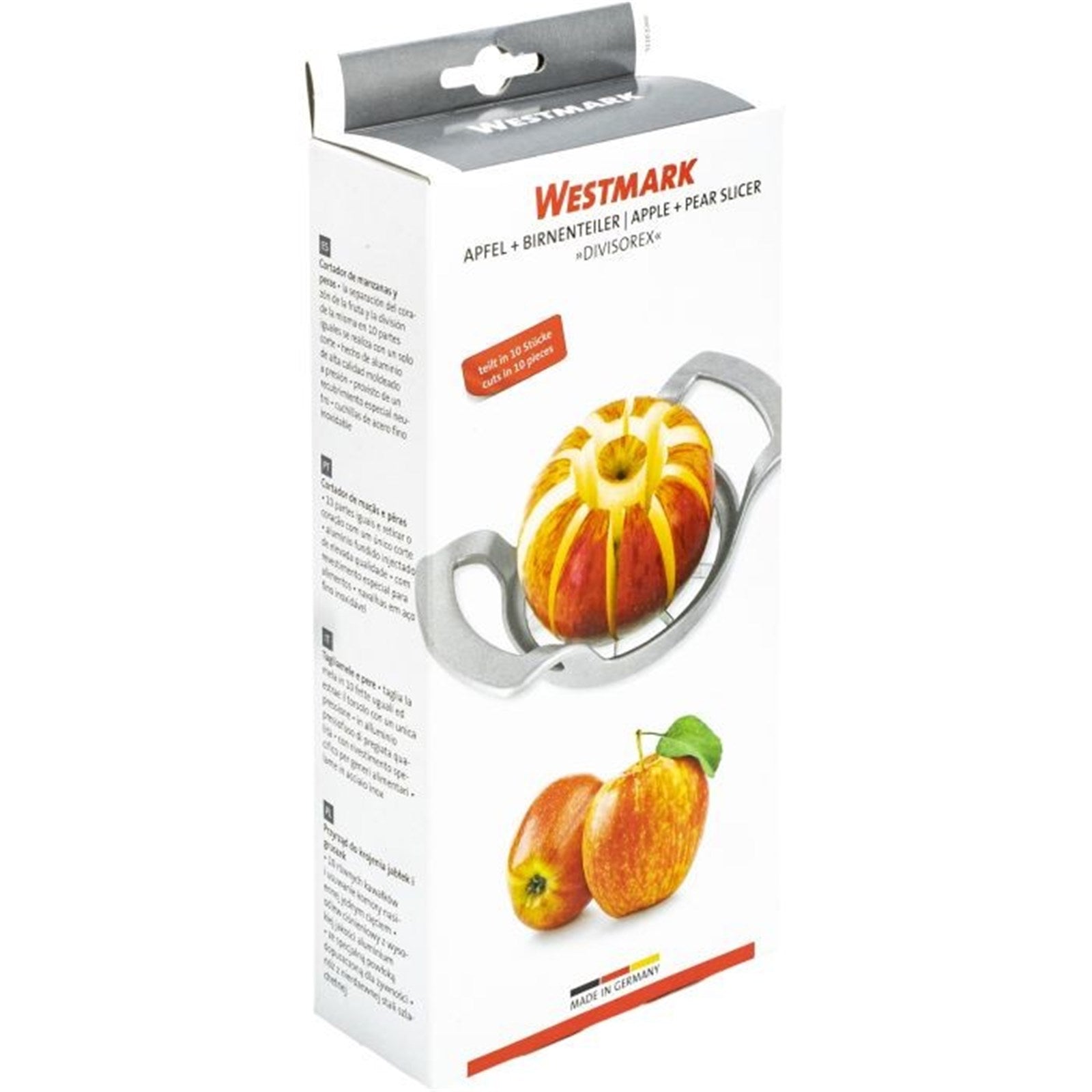 Praktischer Apfel- und Birnenteiler von Westmark, 11x17x4cm, ideal für schnelles und gleichmässiges Teilen von Obst in Stücke.