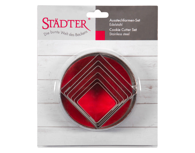 Entdecken Sie das STÄDTER Ausstecher Set in Dose mit 6 quadratischen Formen (5-9,5 cm) für kreative Backideen. Ideal für jede Gelegenheit!