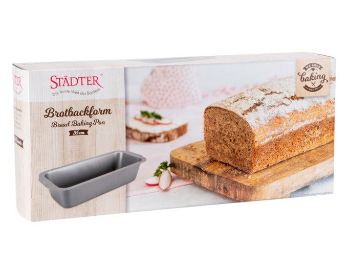 Entdecken Sie die STÄDTER Brotbackform 35x14.5x8.5 cm in elegantem Silber. Ideal für perfekte Brote und unvergessliche Backmomente!