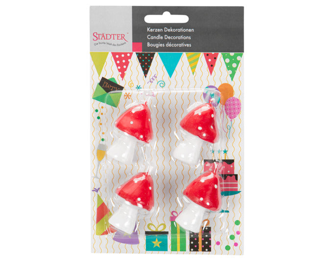 Verleihen Sie Ihren Torten mit den STÄDTER Fliegenpilz-Kerzen (5 cm, 4er-Set) einen Hauch von Glück und Freude – ideal für jeden Anlass!