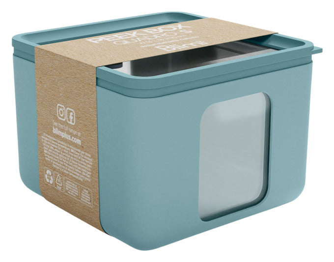 Entdecken Sie die BLIM PLUS Vorratsdose Quadro S in teal (13.3x13.3x10 cm) aus der PEEK BOX Collection – stilvoll, funktional und ideal für Ihre Küche!