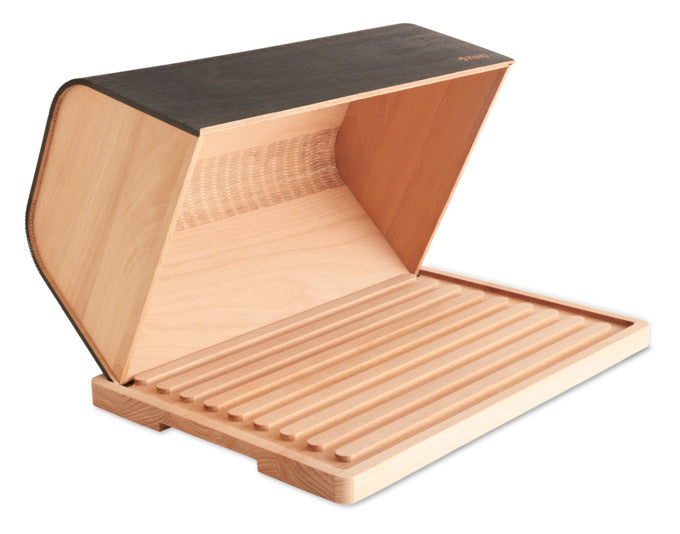 Entdecken Sie den KISAG Brotkasten Paris mit Brotbrett – stilvolle Aufbewahrung aus hochwertigem Buchenholz für frisches Brot.