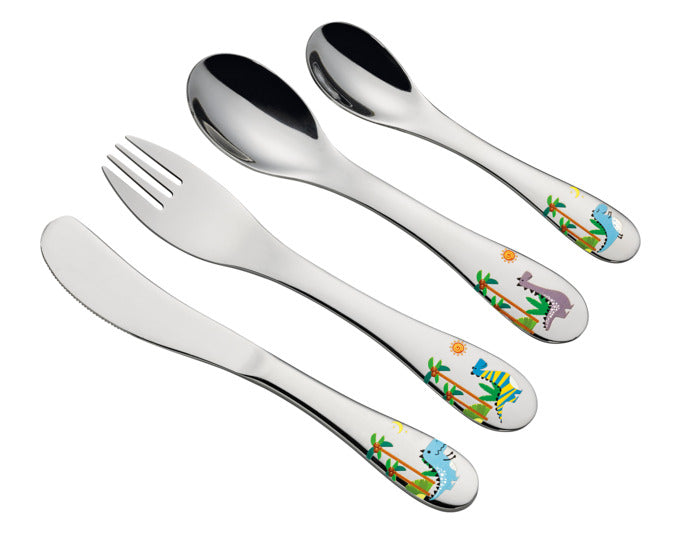 CILIO Kinderbesteck Dino 4-teilig in präsentiert im Onlineshop von KAQTU Design AG. Geschirr Kids ist von CILIO