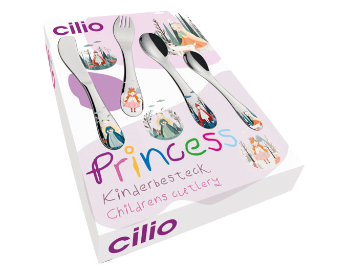 Entdecken Sie das CILIO Kinderbesteck Princess 4-teilig – ideal für kleine Prinzessinnen! Ergonomisch, sicher und mit fröhlichen Motiven.