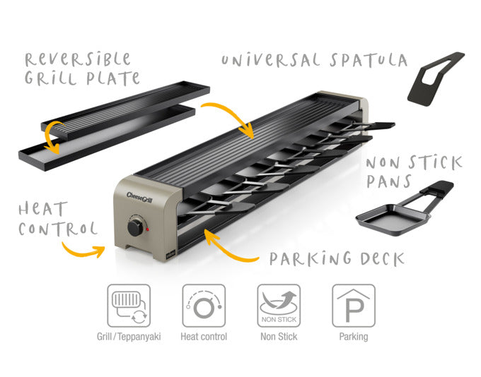 Entdecken Sie den STÖCKLI CheeseGrill 6 in elegantem Ivory Gold – ideal für gesellige Raclette-Abende mit bis zu 6 Personen. Vielseitig, modern und leicht zu reinigen!