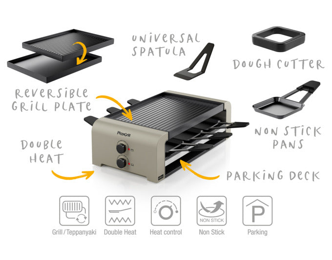 Erleben Sie mit dem STÖCKLI PizzaGrill 6 ivory gold unvergessliche Kochabende! Ideal für bis zu sechs Personen, vielseitig einsetzbar und perfekt für Mini-Pizzas und Raclette.