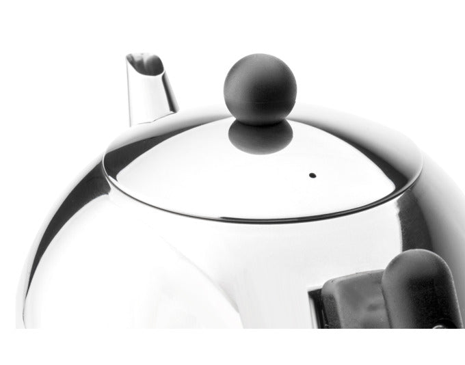 Entdecken Sie die elegante BREDEMEIJER Teekanne Bella Ronde 1.2 l in Silber-Schwarz. Hochwertiger Edelstahl, doppelwandig für langanhaltende Wärme und tropffreies Einschenken. Ideal für Teeliebhaber!