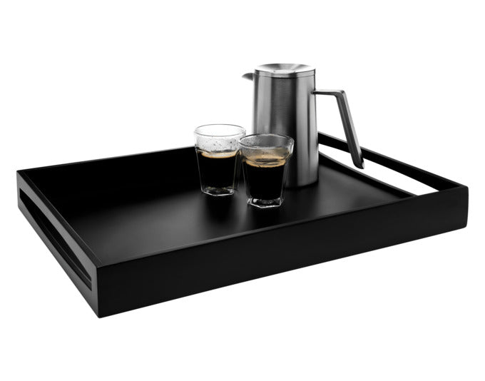 Schwarzes Serviertablett von LEOPOLD, 47.5x35x6 cm, aus robustem MDF. Perfekt für stilvolles Servieren und vielseitige Anwendungen im Alltag.