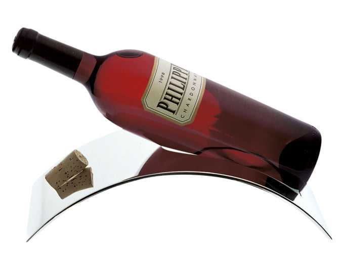 Eleganter PHILIPPI Flaschenhalter STAND aus hochwertigem Inox, ideal für stilvolle Präsentation Ihrer Lieblingsflaschen. Maße: 29x15x6 cm.