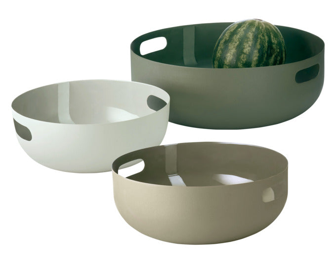 Stilvolles 3-teiliges Schalenset Copenhagen von PHILIPPI: Robuste, elegante Schalen aus Metall für Snacks, Obst und mehr – pflegeleicht und vielseitig.