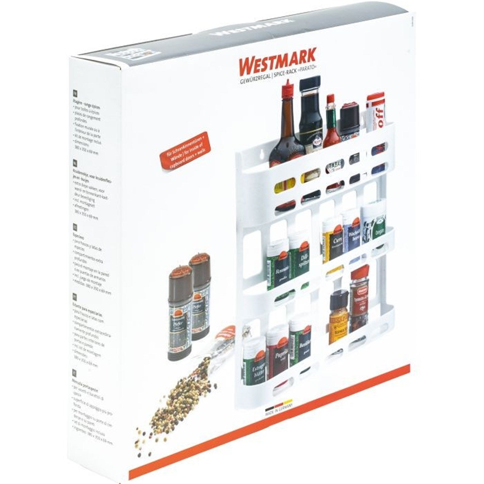 Elegantes Gewürzregal Parato von Westmark in Weiss, 38x35x7cm, perfekt für eine ordentliche und platzsparende Gewürzorganisation.
