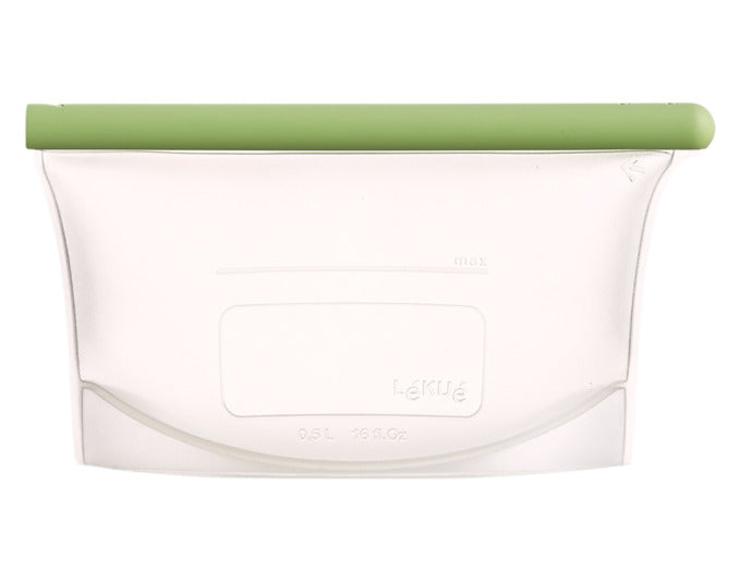 Wiederverwendbarer 1-Liter-Silikonbeutel von LÉKUÉ, ideal für nachhaltige Aufbewahrung und Frischhaltung von Lebensmitteln.