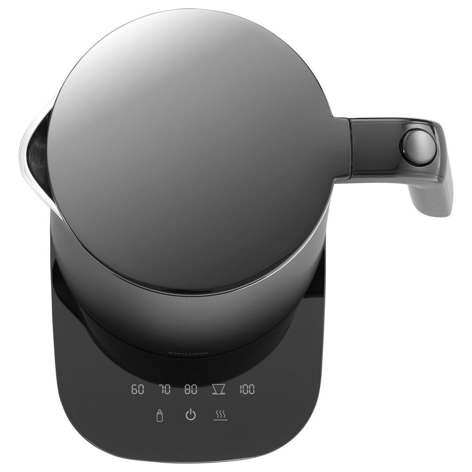 Erleben Sie den Enfinigy Wasserkocher schwarz PRO 1.5l von Zwilling – ein elegantes, sicheres Küchengerät mit präziser Temperaturregelung und 360°-Sockel.