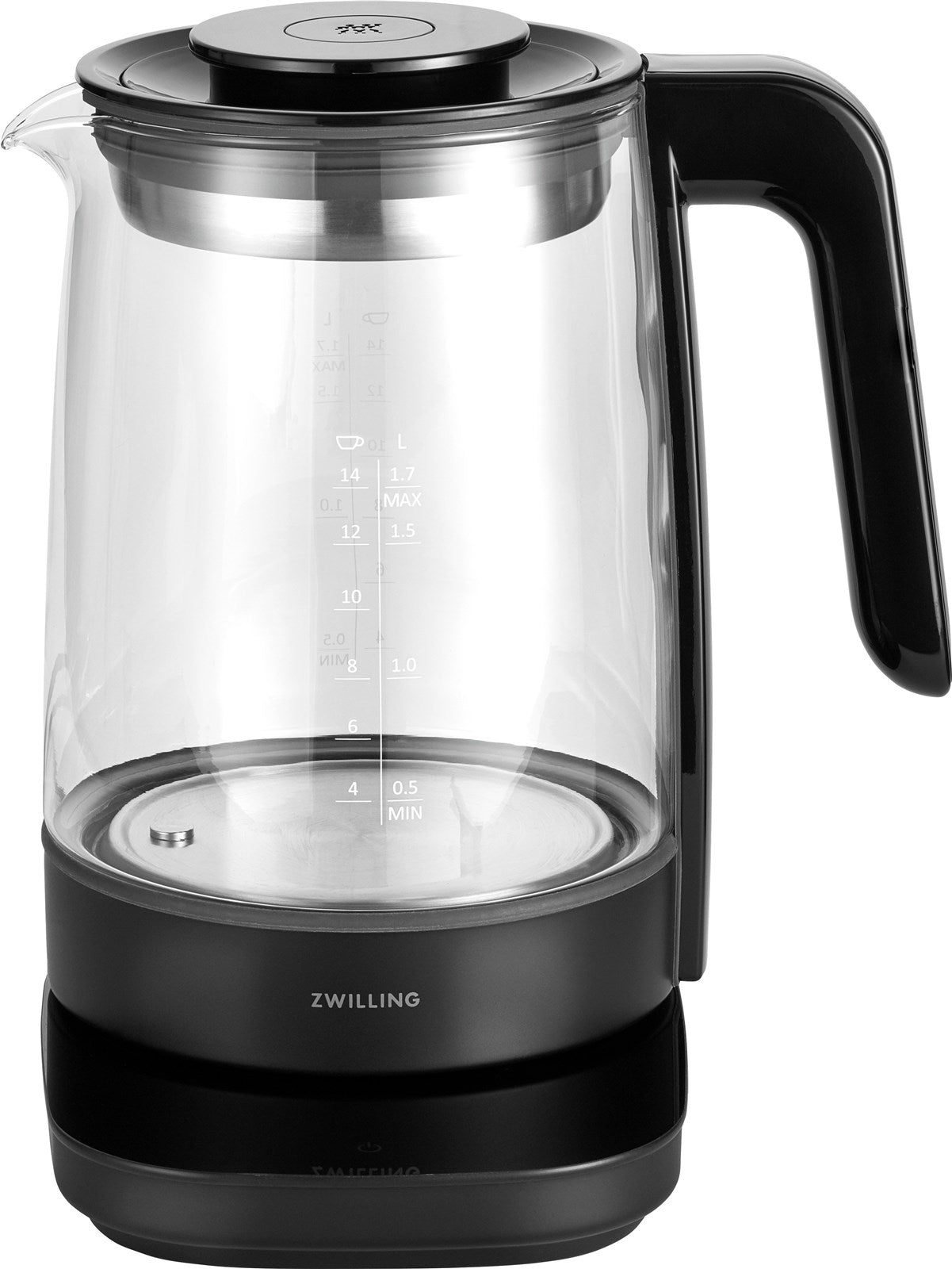 Der Zwilling Enfinigy Wasserkocher Glas schwarz 1.7l vereint stilvolles Design, 2400W Leistung und 1.7L Kapazität für Teeliebhaber.