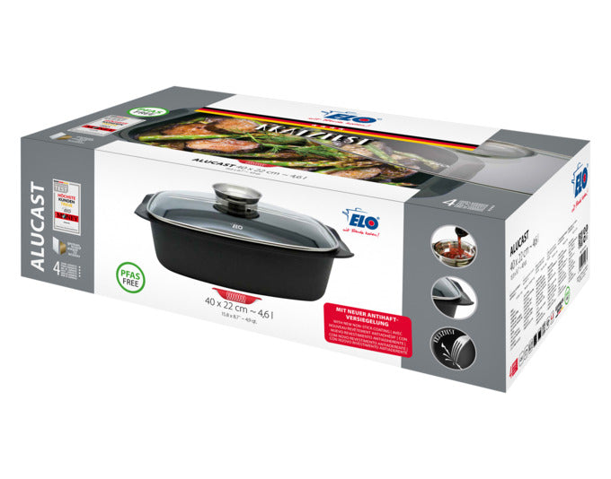 ELO Bräter Elodur-Select 4.6 l: PFAS-frei, leicht, langlebig, ideal für gesundes Kochen. Perfekte Wärmeverteilung und einfache Handhabung.