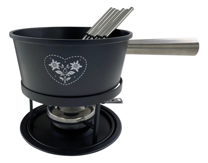 HEIDI Fondue-Garnitur Coeur Folk ø 21 cm Gusseisen schwarz in präsentiert im Onlineshop von KAQTU Design AG. Fondue/Raclette ist von HEIDI