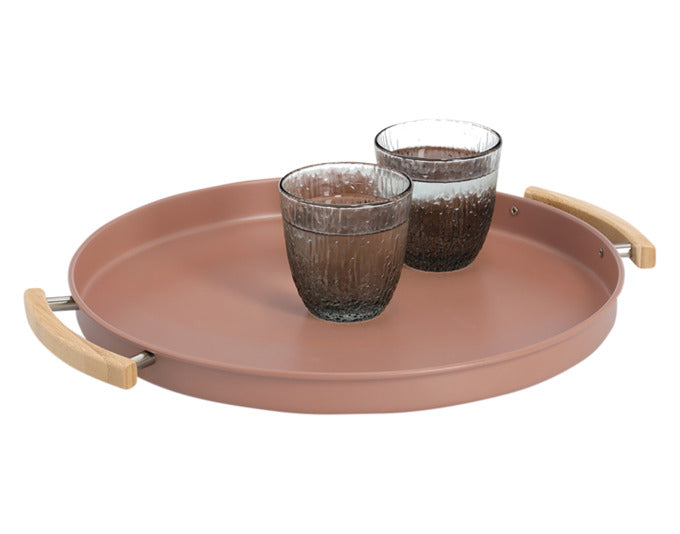 Hochwertiges Serviertablett aus robustem Metall mit Holzgriffen, 43.5x37x3 cm, vielseitig einsetzbar für jeden Anlass – ZELLER PRESENT.