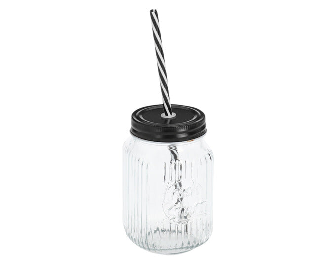 ZELLER Trinkglas mit Metalldeckel schwarz und Trinkhalm 480 ml ø 8x13 cm in präsentiert im Onlineshop von KAQTU Design AG. Glas ist von ZELLER PRESENT