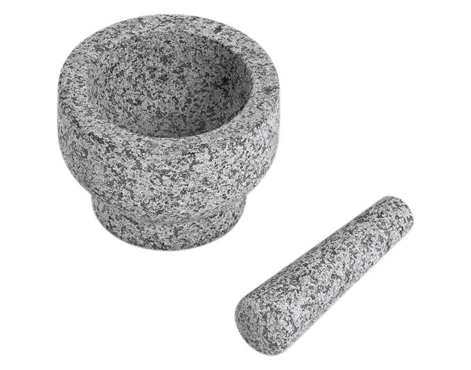 Entdecken Sie den ZELLER Mörser mit Stössel aus grauem Granit – robust, stilvoll und ideal für Ihre Küche. Perfekt zum Zerkleinern von Gewürzen!