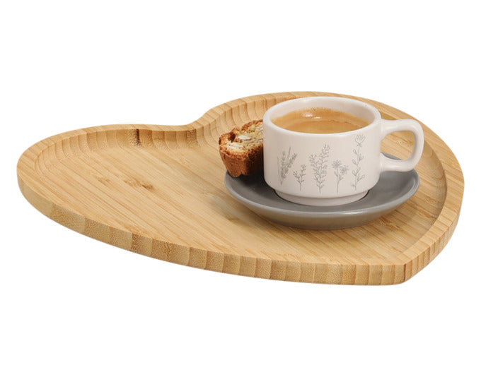 Romantisches Serviertablett aus hochwertigem Bambus, 27x25 cm. Perfekt für liebevolle Anlässe und stilvolle Akzente in Ihrem Zuhause.