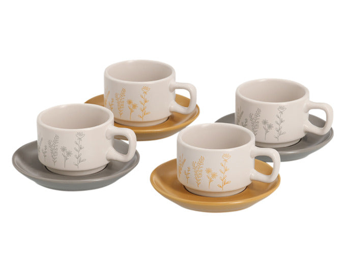 ZELLER Espressotassen Set Flowers 8-teilig weiss grau gelb in präsentiert im Onlineshop von KAQTU Design AG. Espressotassen ist von ZELLER PRESENT