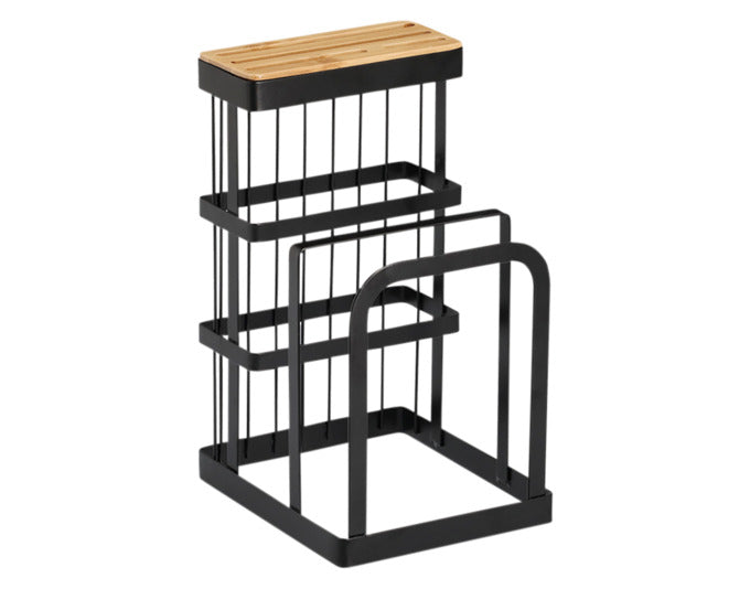 ZELLER Messerblock mit Brettchenständer Metall Bambus schwarz 12x14x22 cm in präsentiert im Onlineshop von KAQTU Design AG. Küchenhelfer ist von ZELLER PRESENT