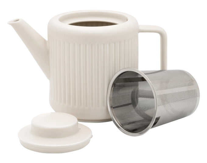 Entdecken Sie die elegante BREDEMEIJER Teekanne Skagen aus hochwertigem Steingut. Mit 1.2 l Fassungsvermögen und praktischem Edelstahl-Teefilter für perfekten Teegenuss.