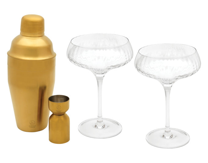 LEOPOLD Cocktail Set Arinto 4-teilig Inox gold/Glas in präsentiert im Onlineshop von KAQTU Design AG. Barzubehör ist von LEOPOLD