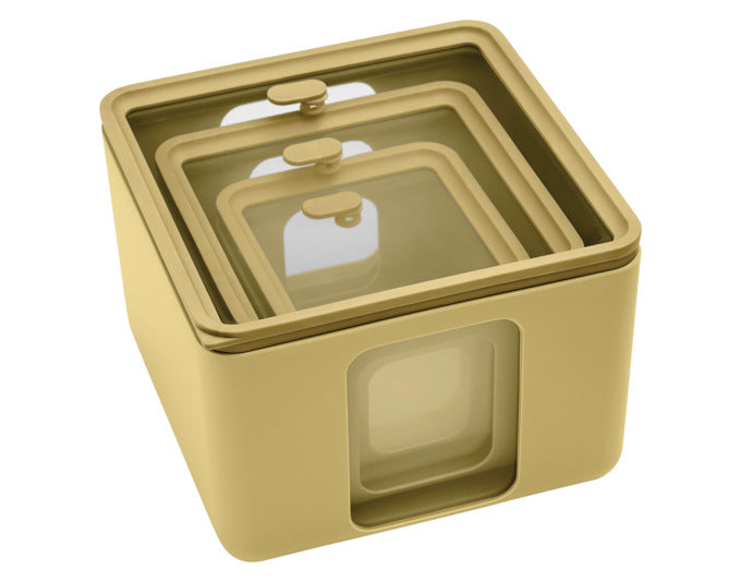 Entdecken Sie das BLIM PLUS Vorratsdosen Set Quadro Combo XS-S-M in der stilvollen citrus PEEK BOX Collection. Ideal für eine organisierte und nachhaltige Küche!