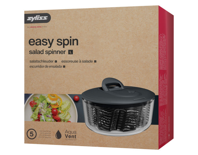 Entdecken Sie die ZYLISS Salatschleuder Easy Spin L ø 26 cm – ideal zum schnellen Waschen und Trocknen von Salat. Praktisch, stabil und stilvoll!