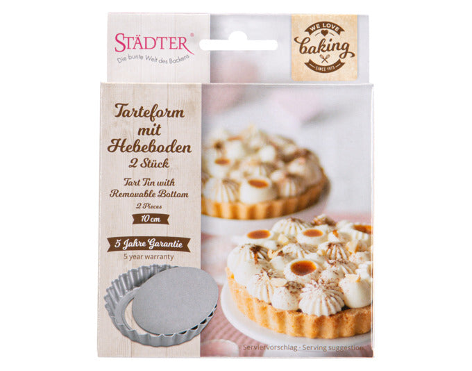 Entdecken Sie die STÄDTER Tarteform mit Hebeboden im praktischen 2er Set (ø 10 cm). Ideal für perfekte Tartelettes und Quiches. Hochwertige, antihaftbeschichtete Backformen für beste Ergebnisse!
