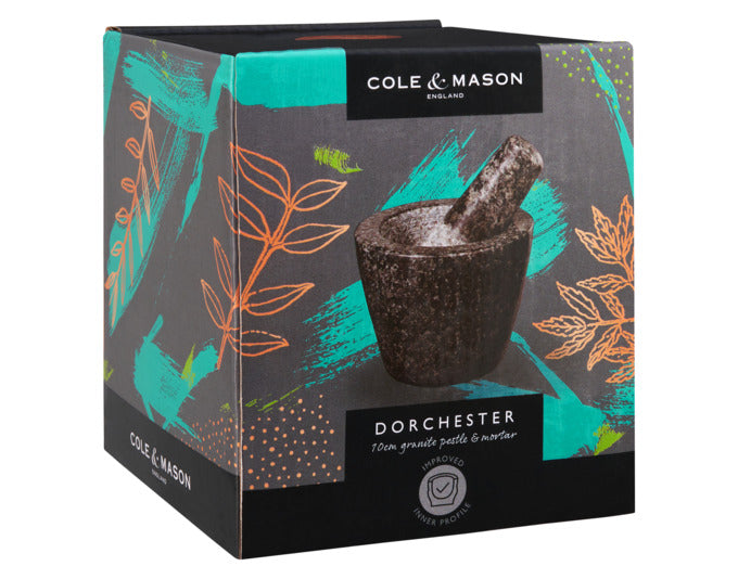 Entdecken Sie den COLE & MASON Mörser mit Stössel aus Granit (10x10x7.5 cm) – ideal zum Mahlen von Gewürzen und Kräutern für unvergleichliche Aromen in Ihrer Küche.