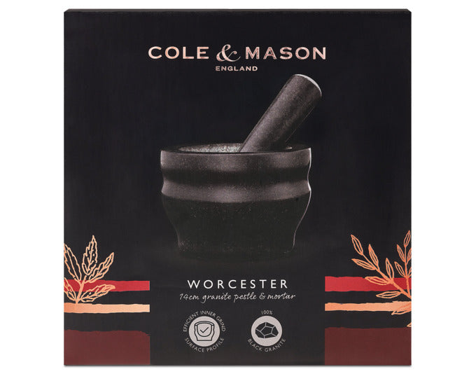 Entdecken Sie den COLE&MASON Mörser mit Stössel aus schwarzem Granit (14 cm) – ideal für die Zubereitung von Gewürzen und Saucen.
