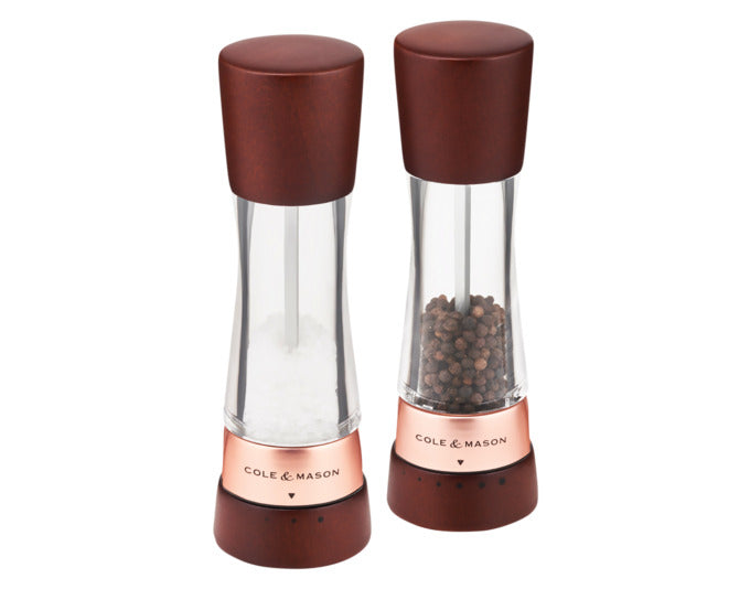 COLE&MASON Pfeffer-/Salzmühlen Set Derwent Kastanie roségold 19x6x6 cm in präsentiert im Onlineshop von KAQTU Design AG. Salz & Pfeffer ist von COLE & MASON