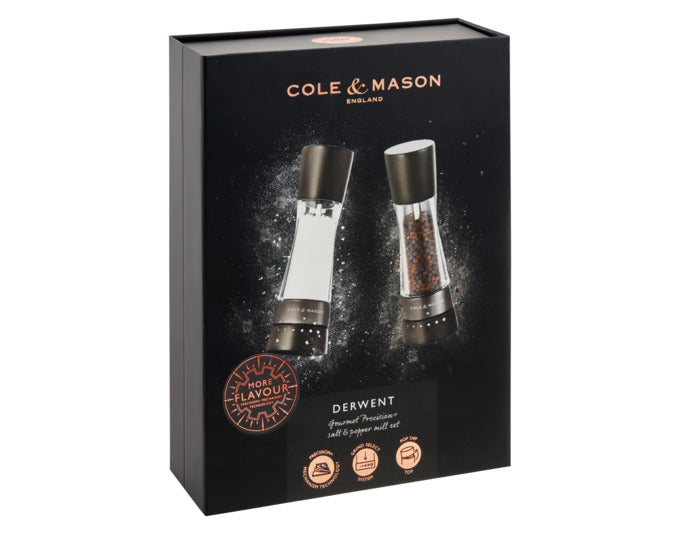 Entdecken Sie das stilvolle COLE & MASON Pfeffer-/Salzmühlen Set Derwent in elegantem Schwarz. Hochwertige Materialien und präzise Mahlwerke für intensiven Geschmack.