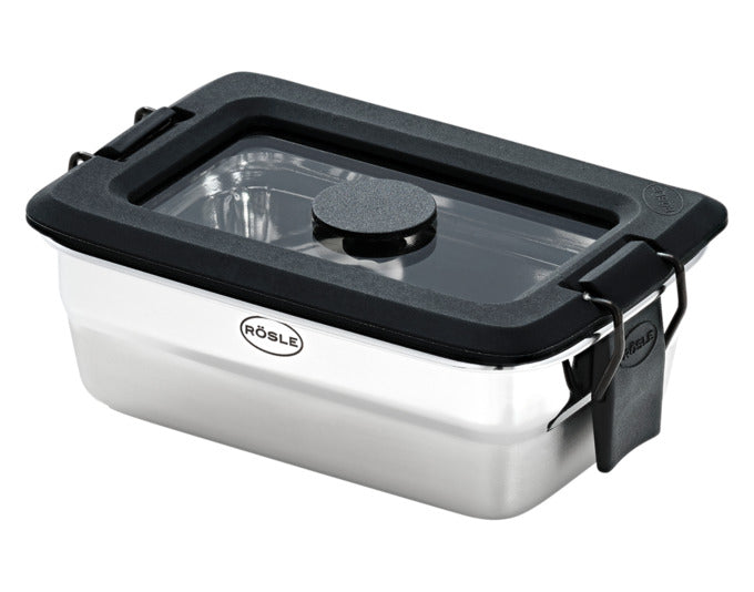 RÖSLE Set Snack FLEXX 2GO 0,25L Rettangolare - Contenitore Acciaio Inox Con Coperchio In Vetro E Clip