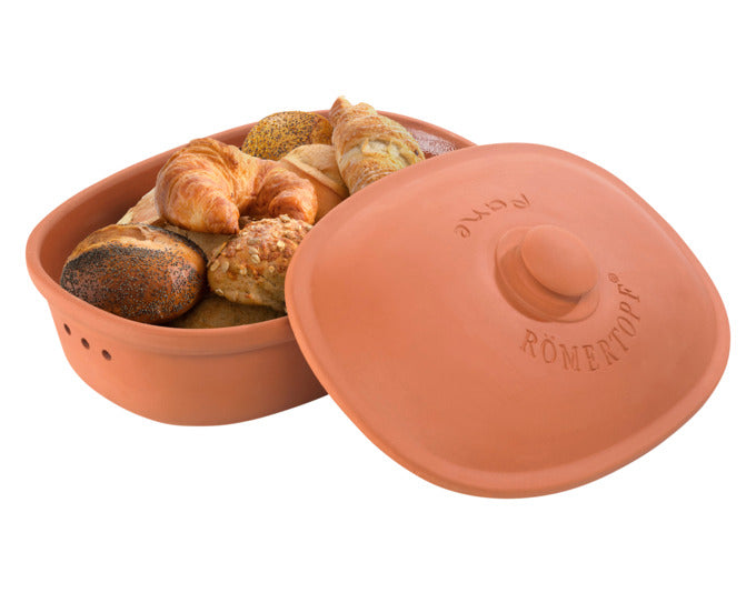 Halten Sie Ihr Brot frisch und aromatisch mit dem RÖMERTOPF Brottopf Maxi oval 6.5 l. Ideal für große Haushalte, sorgt er für optimale Feuchtigkeitsregulierung.