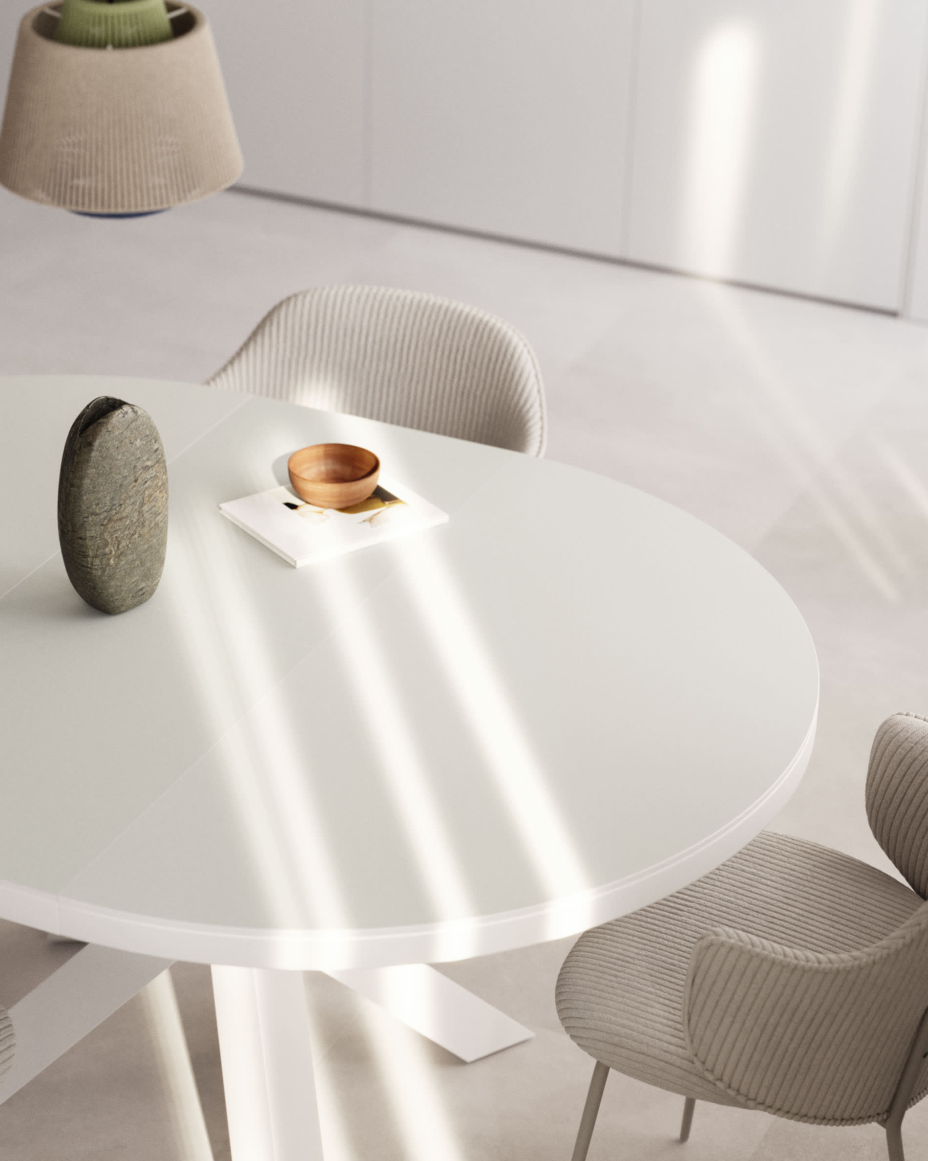 Moderner runder Ausziehtisch mit Glasplatte, MDF und Stahlbeinen in Weiss, Ø120(160)x120cm, ideal für stilvolle Räume.