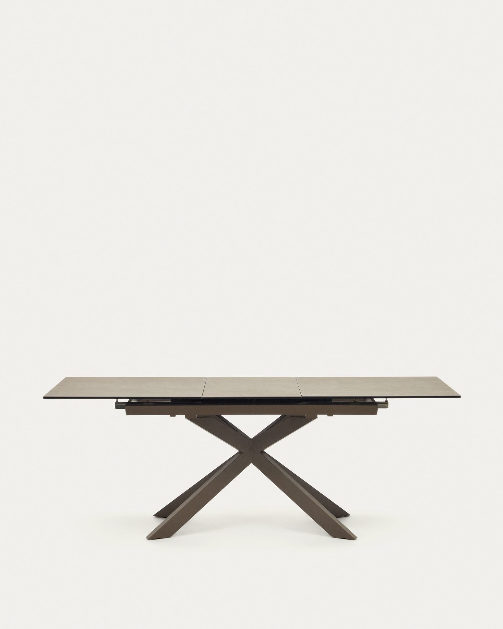 Moderner Atminda Ausziehtisch mit robuster Feinsteinzeugplatte und Stahlbeinen, braun, 160-210x90 cm, ideal für stilvolle Räume.