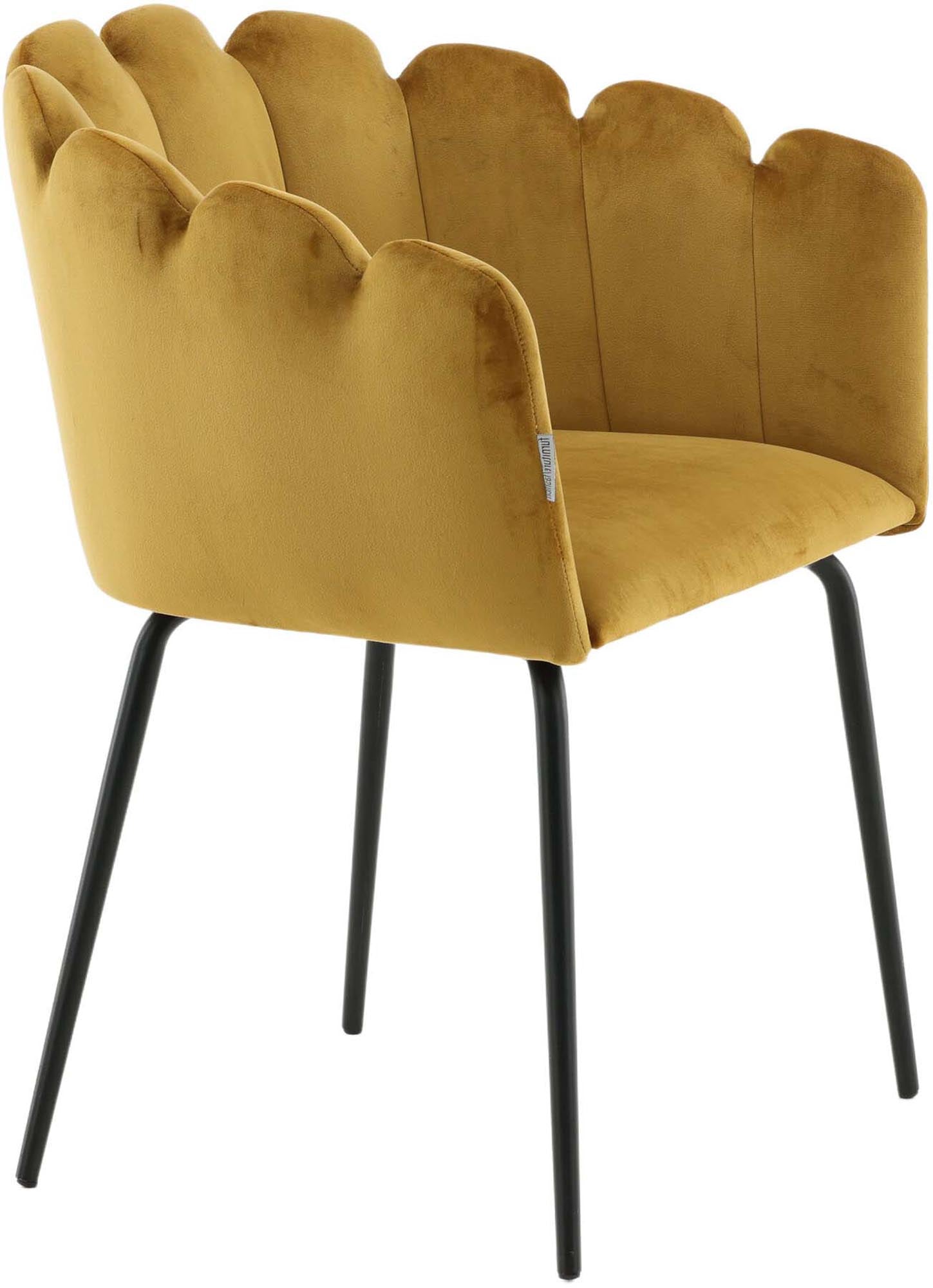 Limhamn Stuhl: Eleganter Schalenstuhl mit luxuriösem Samtbezug und stabilen Metallbeinen für höchsten Komfort im Esszimmer.