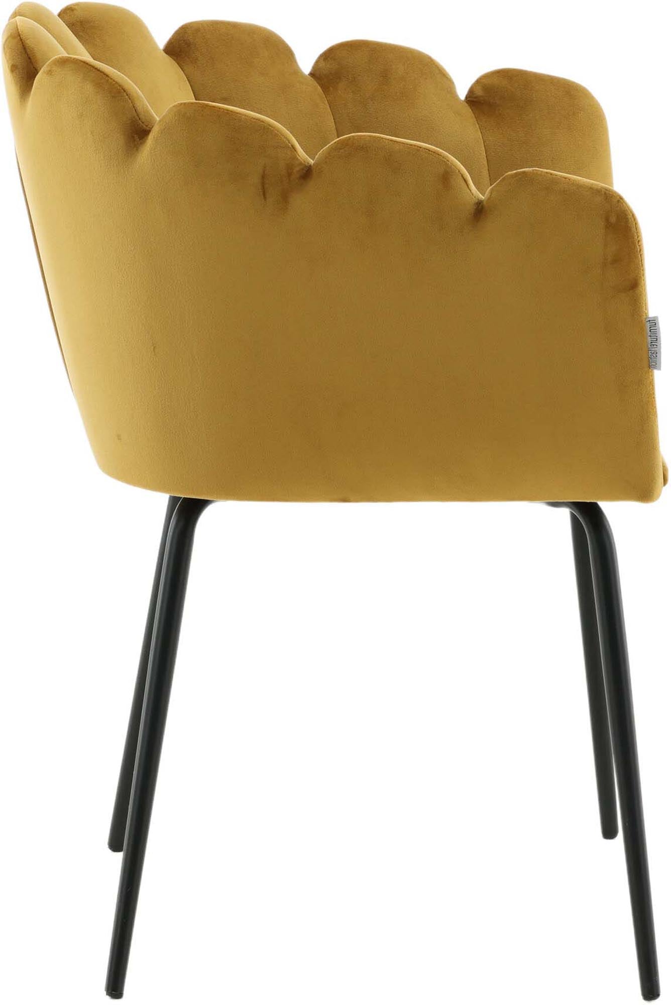 Limhamn Stuhl: Stilvoller Esszimmerstuhl mit eleganter Rückenlehne, hochwertigem Samt und robusten Metallbeinen für zeitlosen Komfort.