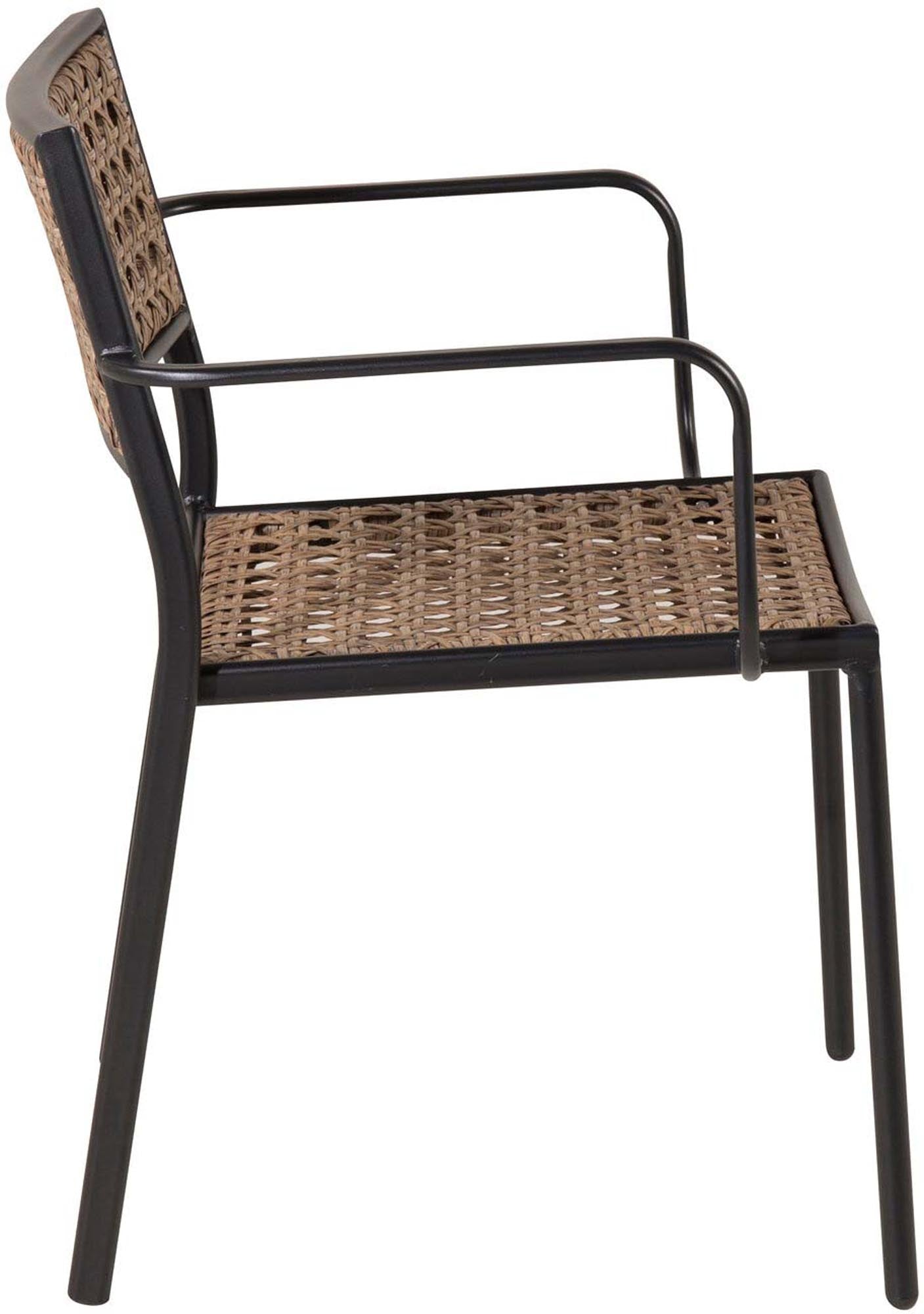 Erleben Sie den Paola Stuhl von Venture Home: eleganter Gartenstuhl mit Armlehnen, stabiler Stahlkonstruktion und pflegeleichtem, UV-beständigem Design.