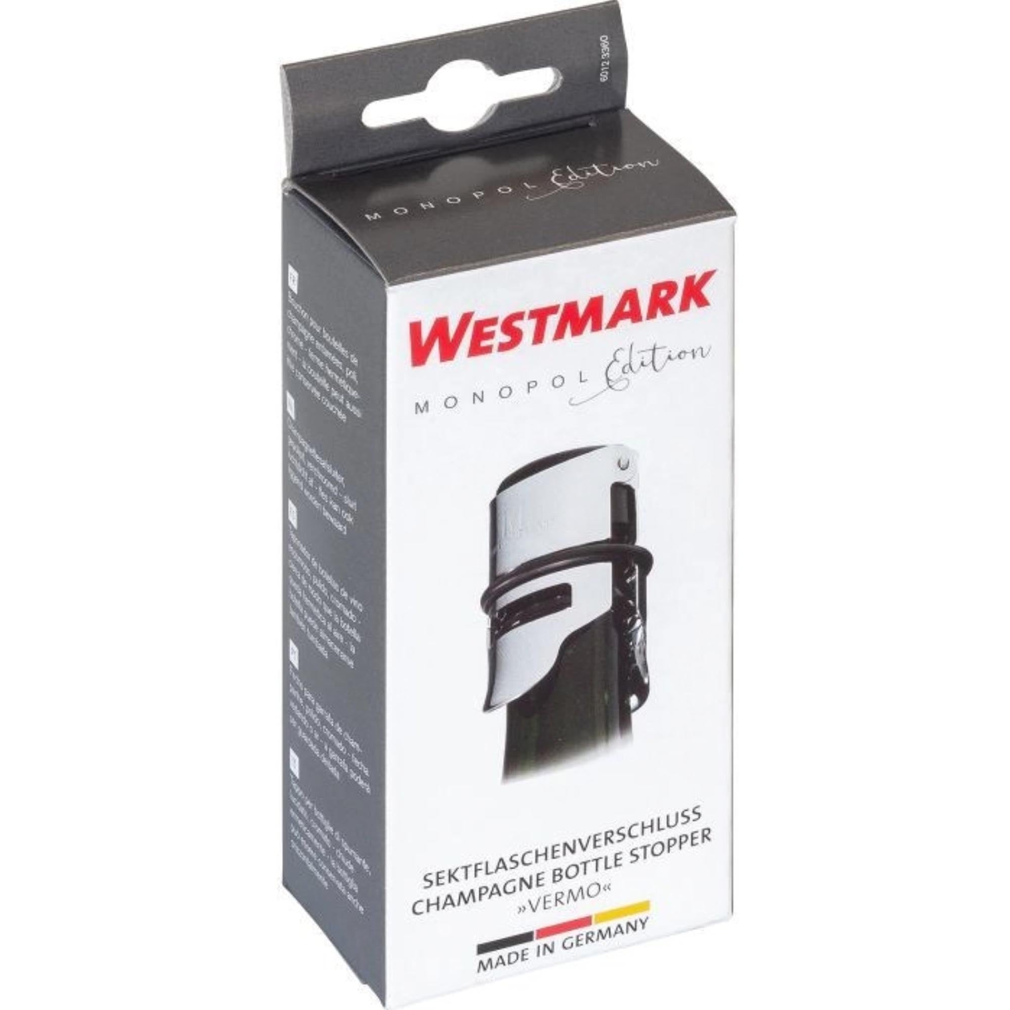 Eleganter verchromter Sektflaschenverschluss von Westmark, kompakt und funktional, bewahrt Frische und Geschmack optimal.